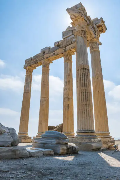 Photo of Temple of Apollo ancient ruins in Side Turkey. Ancient colums at sunny day.