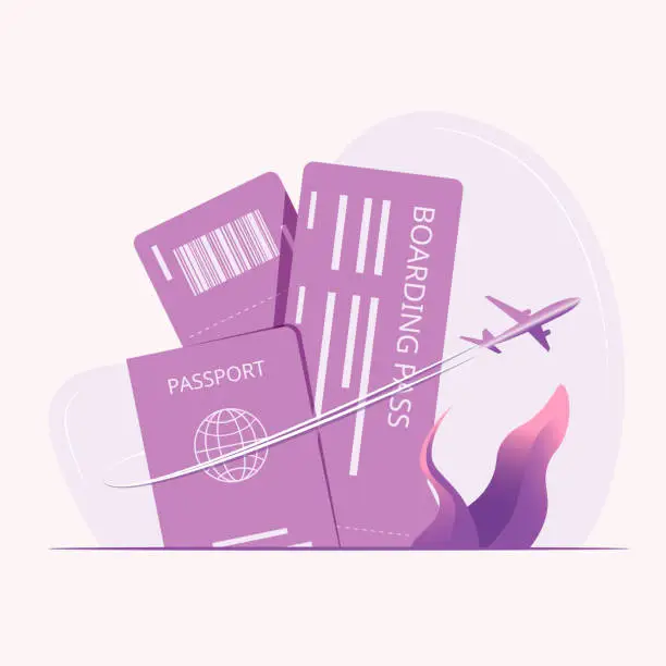 Vector illustration of Passport and boarding pass tickets.