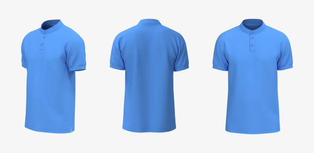 istock Blank mandarin collar t-shirt mockup in front, side and back views 1324523707