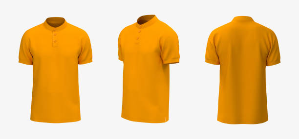 istock Blank mandarin collar t-shirt mockup in front, side and back views 1324523725