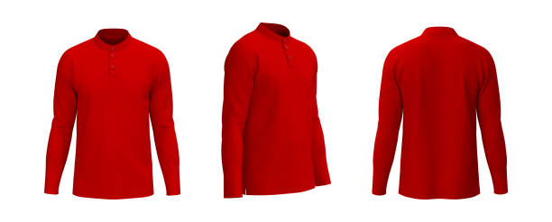 istock Blank mandarin collar t-shirt mockup in front, side and back views 1324523726