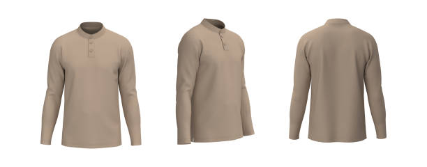 istock Blank mandarin collar t-shirt mockup in front, side and back views 1324523752
