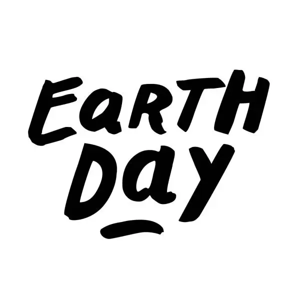 Vector illustration of Earth Day 22nd April. Hand painted handwritten eco sign paintbrush style hipster logotype. Black ink hand lettering vector stylish organic letters. Naive soulful calligraphic typography design element