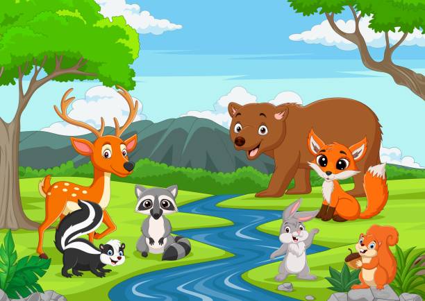 Ilustración de Animales Salvajes De Dibujos Animados En La Selva y más  Vectores Libres de Derechos de Agua - Agua, Alegre, Animal - iStock