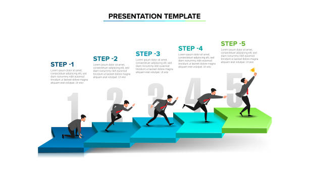 präsentationsvorlage eines fortschrittsschritts - fünf personen stock-grafiken, -clipart, -cartoons und -symbole
