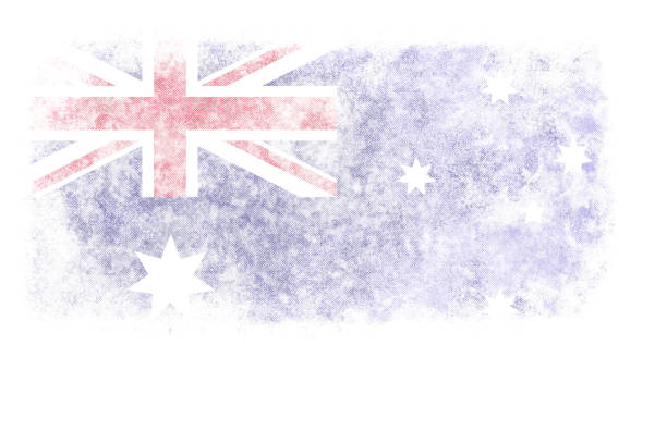 Art brush watercolor painting of Australian flag blown in the wind isolated on white background.