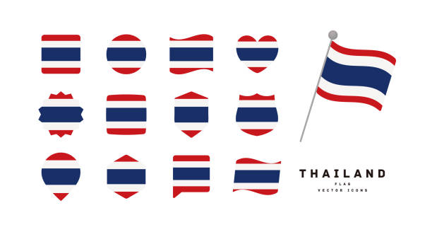 태국 국기 아이콘 세트 벡터 일러스트레이션 - thailand thai flag flag push button stock illustrations