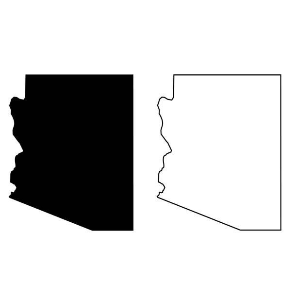 ilustraciones, imágenes clip art, dibujos animados e iconos de stock de silueta del mapa de arizona sobre fondo blanco. estado unido del país de américa. mapa contorno negro estado ee.uu. - arizona. estilo plano. - arizona map outline silhouette