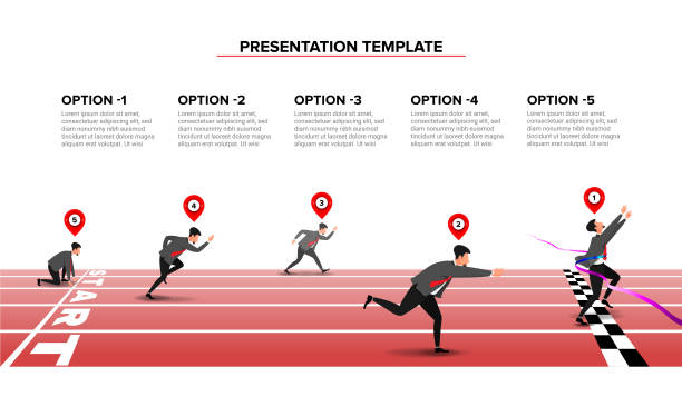 präsentationsvorlage eines geschäftswettbewerbs - track event running competition sports race stock-grafiken, -clipart, -cartoons und -symbole