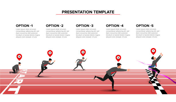 Presentation Template of a business competition Presentation Template of a business competition with four steps concept finish line stock illustrations