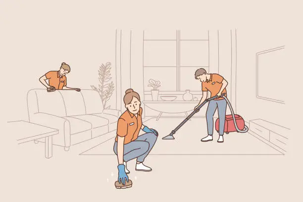 Vector illustration of People working as cleaners in service concept