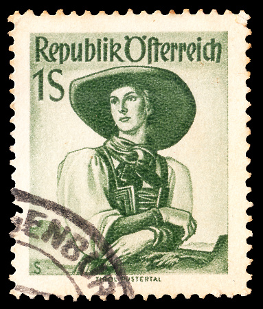 Austria - CIRCA 1948: Austria postage stamp, depicting folk costume, Year 1948, circa