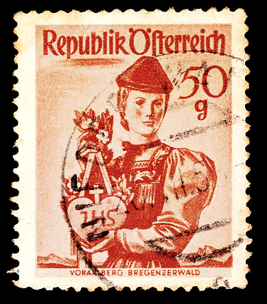 Austria - CIRCA 1948: Austria postage stamp, depicting folk costume, Year 1948, circa