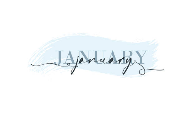 Hello January card. One line. Lettering poster with text January. Vector EPS 10. Isolated on white background Hello January card. One line. Lettering poster with text January. Vector EPS 10. Isolated on white background january stock illustrations