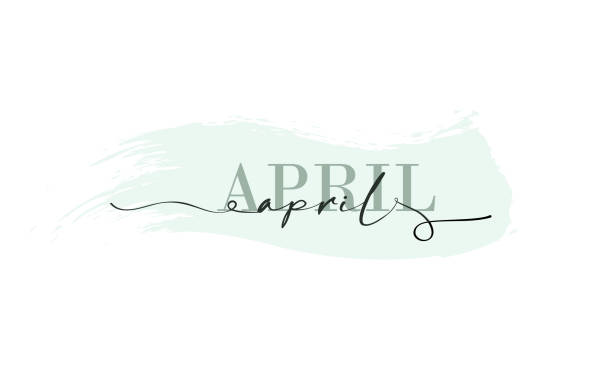안녕하세요 4 월 카드. 한 줄. 텍스트 4 월 레터링 포스터. 벡터 eps 10. 흰색 배경에 격리 - april stock illustrations