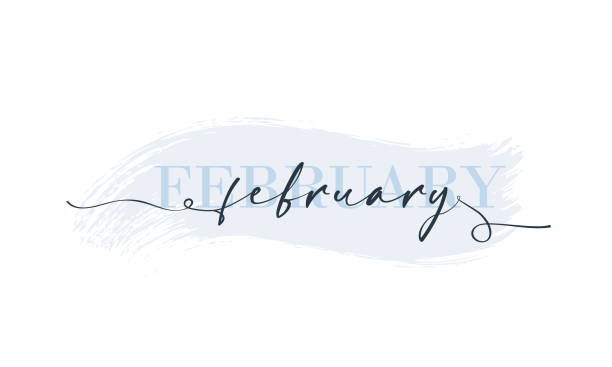 Hello February card. One line. Lettering poster with text February. Vector EPS 10. Isolated on white background Hello February card. One line. Lettering poster with text February. Vector EPS 10. Isolated on white background february stock illustrations