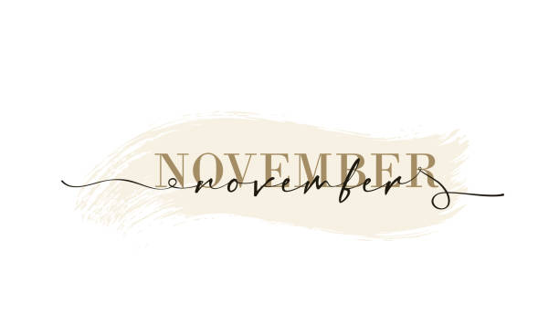 hallo november-karte. eine zeile. schriftzug poster mit text november. vektor eps 10. isoliert auf weißem hintergrund - november stock-grafiken, -clipart, -cartoons und -symbole
