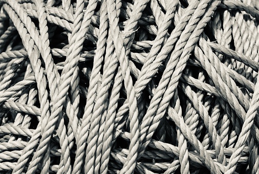 White stack of nylon ropes unique photo