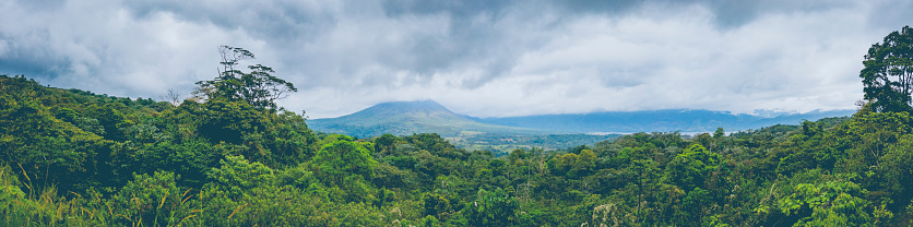 arenal volcano national park panorama view in costa rica, cental america.