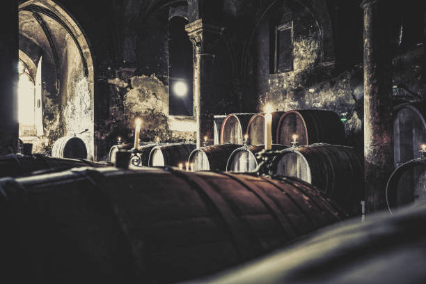 old wine cellar old monastery wine cellar in germany. winemaking photos stock pictures, royalty-free photos & images