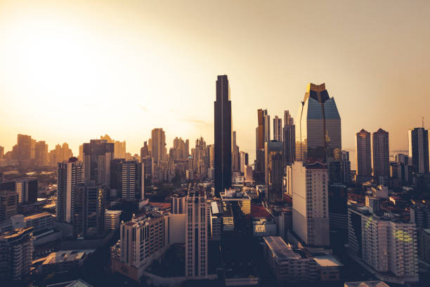 panama city skyline at sunset, panama