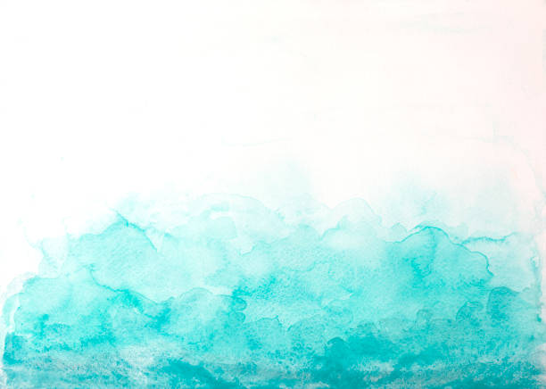 Abstract background- hand drawn aquamarine / turquoise watercolor on white paper