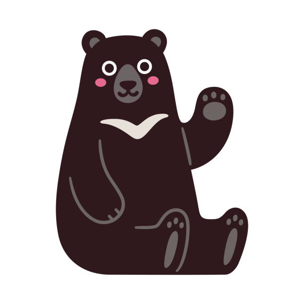 Cute cartoon Asian black bear Asian black bear, or moon bear, sitting and waving. Cute cartoon character, funny kawaii mascot. Isolated vector illustration. taiwan stock illustrations
