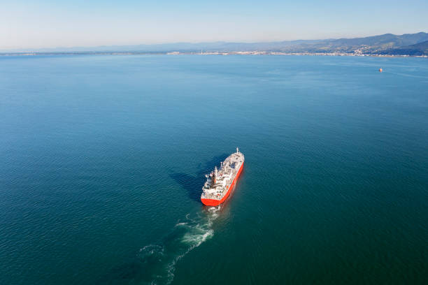 istock Aerial view tanker ship with liquid bulk cargo in transit. 1324550241