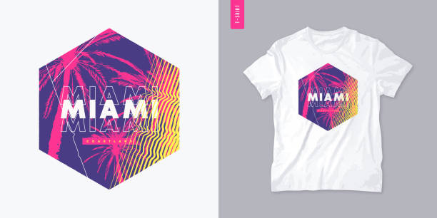 ilustrações de stock, clip art, desenhos animados e ícones de miami florida graphic t-shirt design with palm tress, summer print, vector illustration - letter t tree typescript alphabet