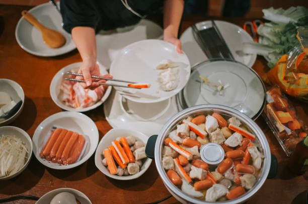 Food in a rotating hot pot restaurant