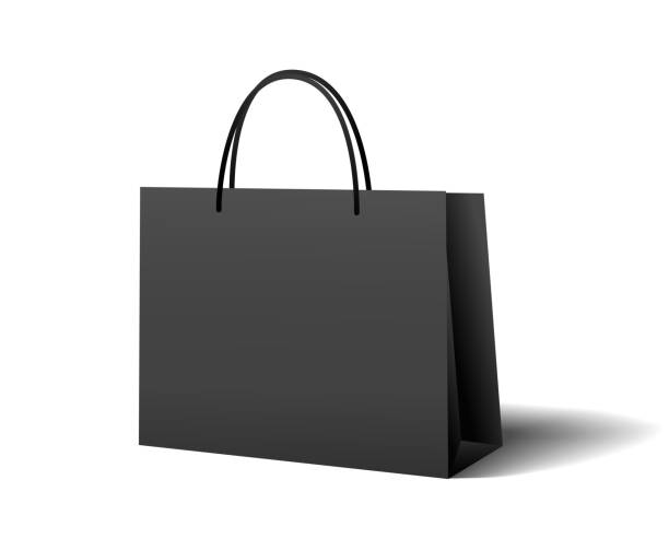 Black shopping bag (plastic or paper bag) isolated on white background Blank mockup design useful for shop merchandise, delivery, selling shopping bag stock illustrations