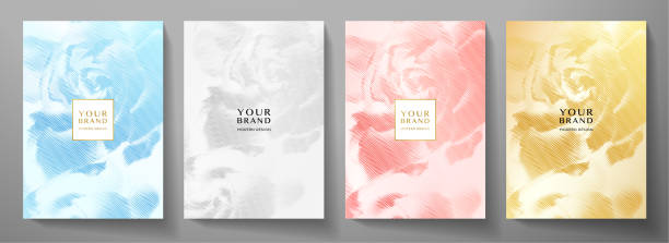 Cover design set with abstract flower print on background Floral pattern for vector wedding card, menu, summer holiday poster template golden roses stock illustrations