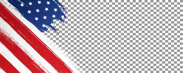 illustrations, cliparts, dessins animés et icônes de drapeau américain avec peinture au pinceau texturé isolé sur png ou fond transparent, symboles des états-unis , modèle pour bannière, carte, publicité , promouvoir, annonces, conception web, magazine, papier de presse, vecteur - american flag