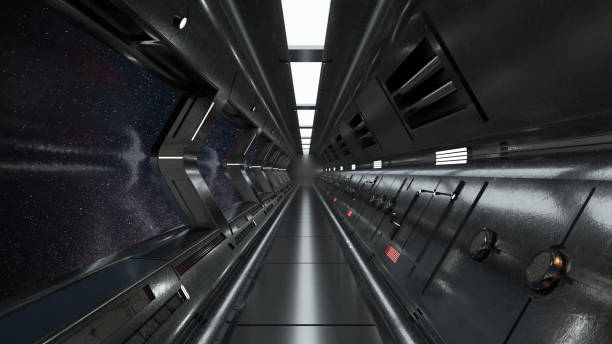 istock 3d render. Futuristic hallway. Concept of modern architecture and interior spaceship 1324554499