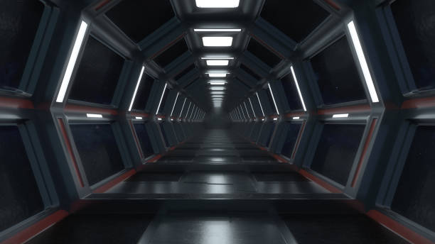 istock 3d render. Futuristic hallway. Concept of modern architecture and interior spaceship 1324554616