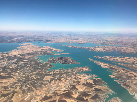 bird's eye view  from plane of ataturk dam,  southeast of Turkey