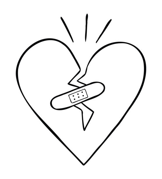 мультфильм вектор иллюстрация разбитого сердца и штукатурки - bandage heart shape pain love stock illustrations