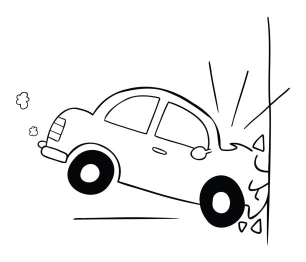 illustrations, cliparts, dessins animés et icônes de illustration vectorielle de dessin animé d’un accident de voiture, s’écraser contre le mur - accident vector clip art illustration and painting