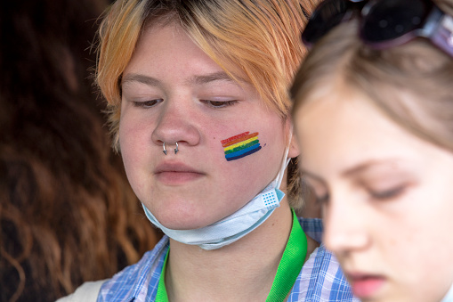 Sofia, Bulgaria - June 12, 2021: The Sofia Pride event in support of LGBT rights (lesbian, gay, transgender and bisexual) is being held in Sofia for the 14th time and after a one-year break.