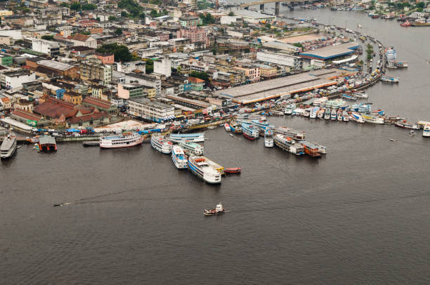 Aerial View of Manaus, Amazonas Brazil . Port and City of Manaus
