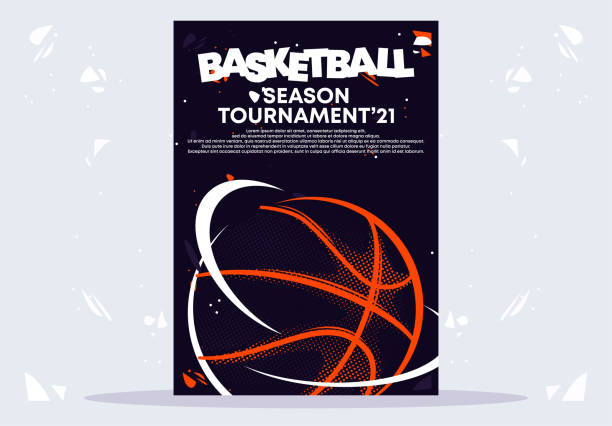 vektor-illustration eines basketball-spiel-plakat-vorlage, flaches design auf einem dunklen hintergrund - basketball stock-grafiken, -clipart, -cartoons und -symbole