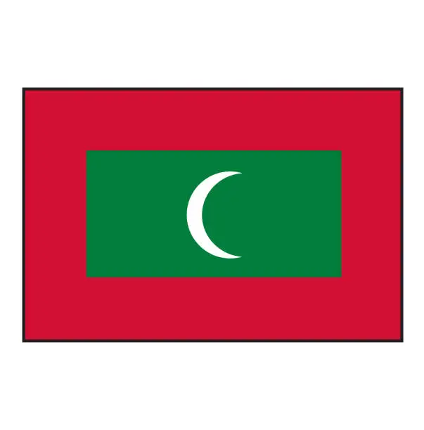 Vector illustration of Maldives Flag Button rectangle on isolated white for Asia Country push button concepts.