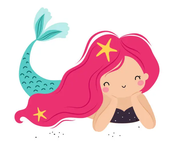 Vector illustration of Mermaid with Pink Hair Floating Underwater Vector Illustration