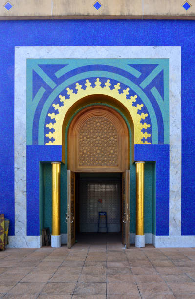 Typical moroccan window with blue wall, Marrakech
