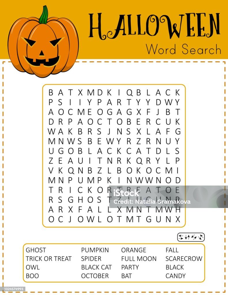 Halloween Word Search Puzzle Educational Game For Kids Funny Holiday  Crossword Printable Festive Colorful Worksheet For Learning English Words  Stock Illustration - Download Image Now - iStock