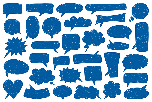 Set of different hand drawn speech bubbles. Vector design elements.