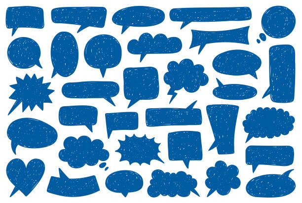 Hand-drawn speech bubbles Set of different hand drawn speech bubbles. Vector design elements. thought bubble stock illustrations