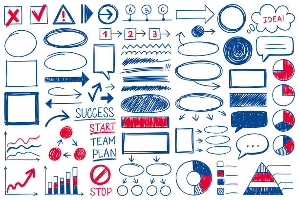 элементы дизайна ручной нарисованной - graph arrow sign chart single line stock illustrations