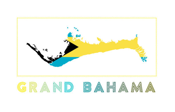 ilustrações de stock, clip art, desenhos animados e ícones de grand bahama logo. map of grand bahama with island name and flag. - grand atlas