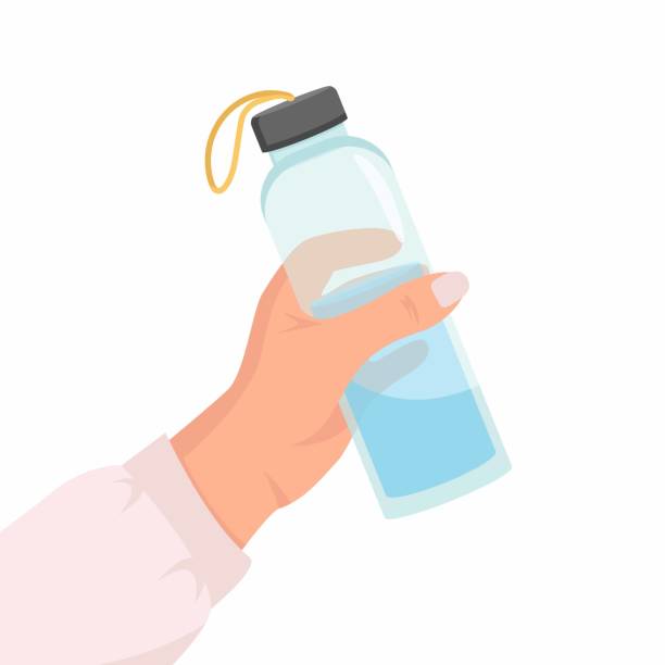 재사용 가능한 물병을 들고 있는 여성 - water bottle 이미지 stock illustrations